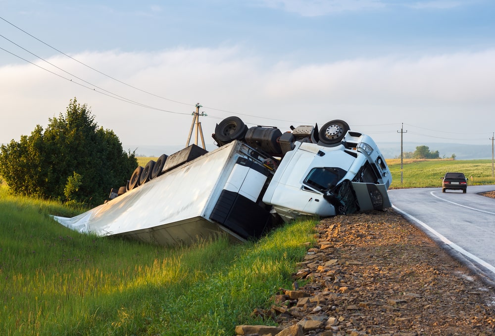 White Truck Roll Over Accident